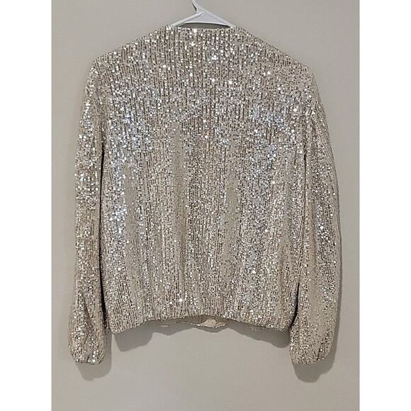 Zara Sequin Zip-Up Bomber Jacket Size M Womens Sparkly Party Fairy Y2K Disco - Picture 3 of 4
